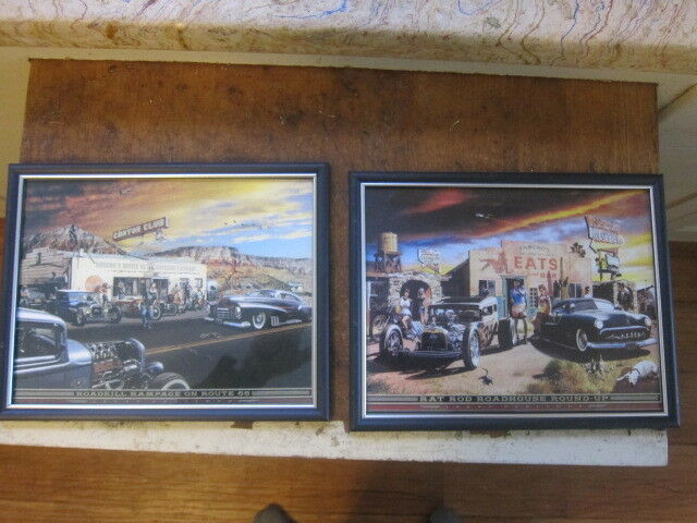 TWO FRAMED Hot rOD  PRINTS COPIES check it out