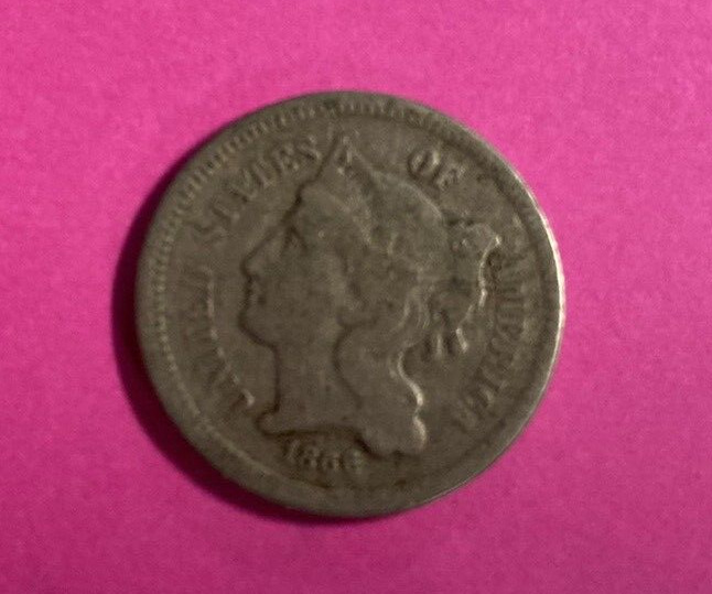 1866 Three Cent Nickel Piece 3C Ungraded Civil War Era US Coin