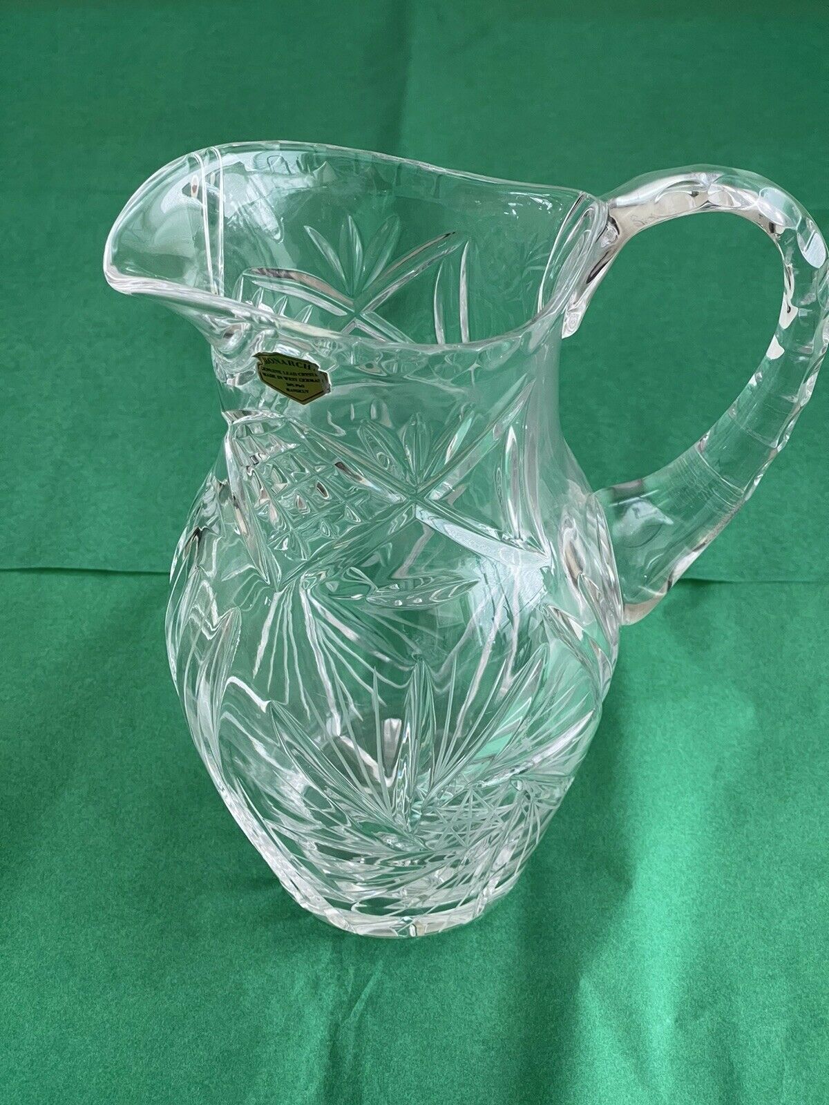 Monarch West Germany Genuine Hand Cut Lead Crystal 8 3/4" Tall Glass Pitcher