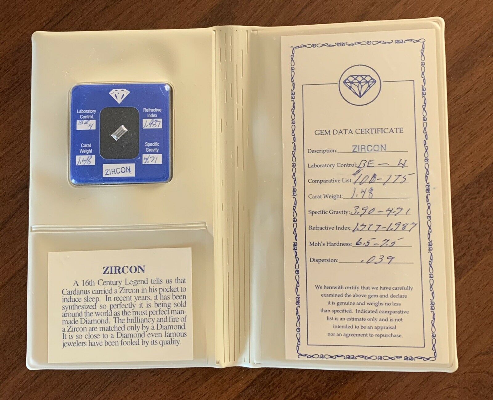 Zircon Gemstone With Gem Data Certificate
