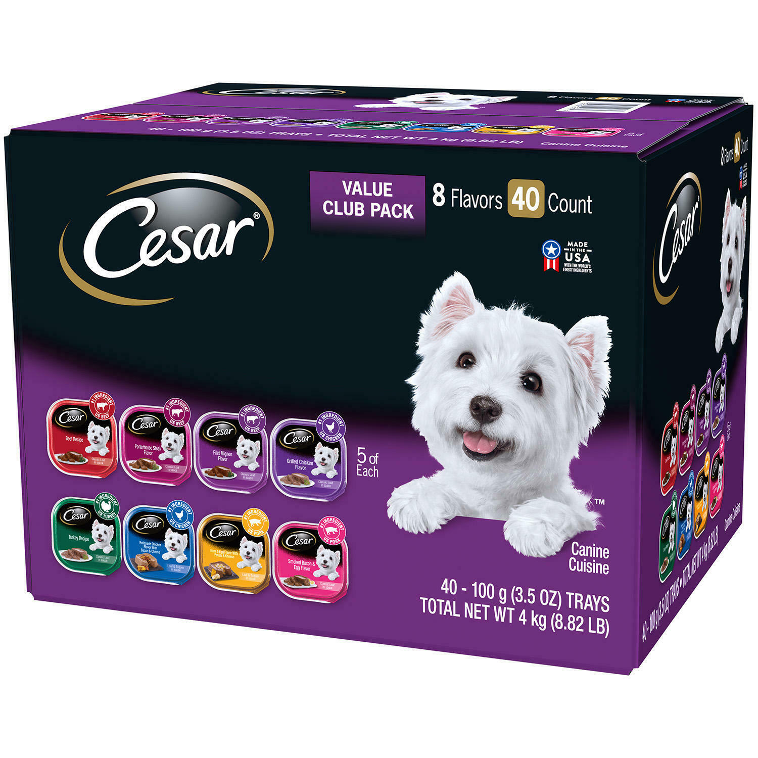 Cesar Canine Cuisine Wet Dog Food, 8 Flavor Variety Pack Classic Loaf in Sauce