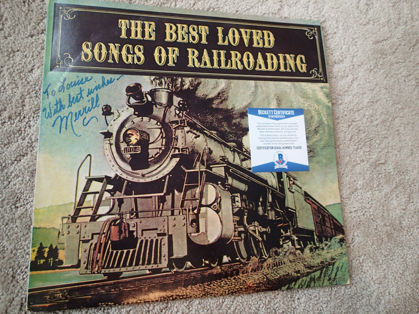Merrill Staton Signed Autograph Songs Of The Railroad Vinyl Record Album Beckett