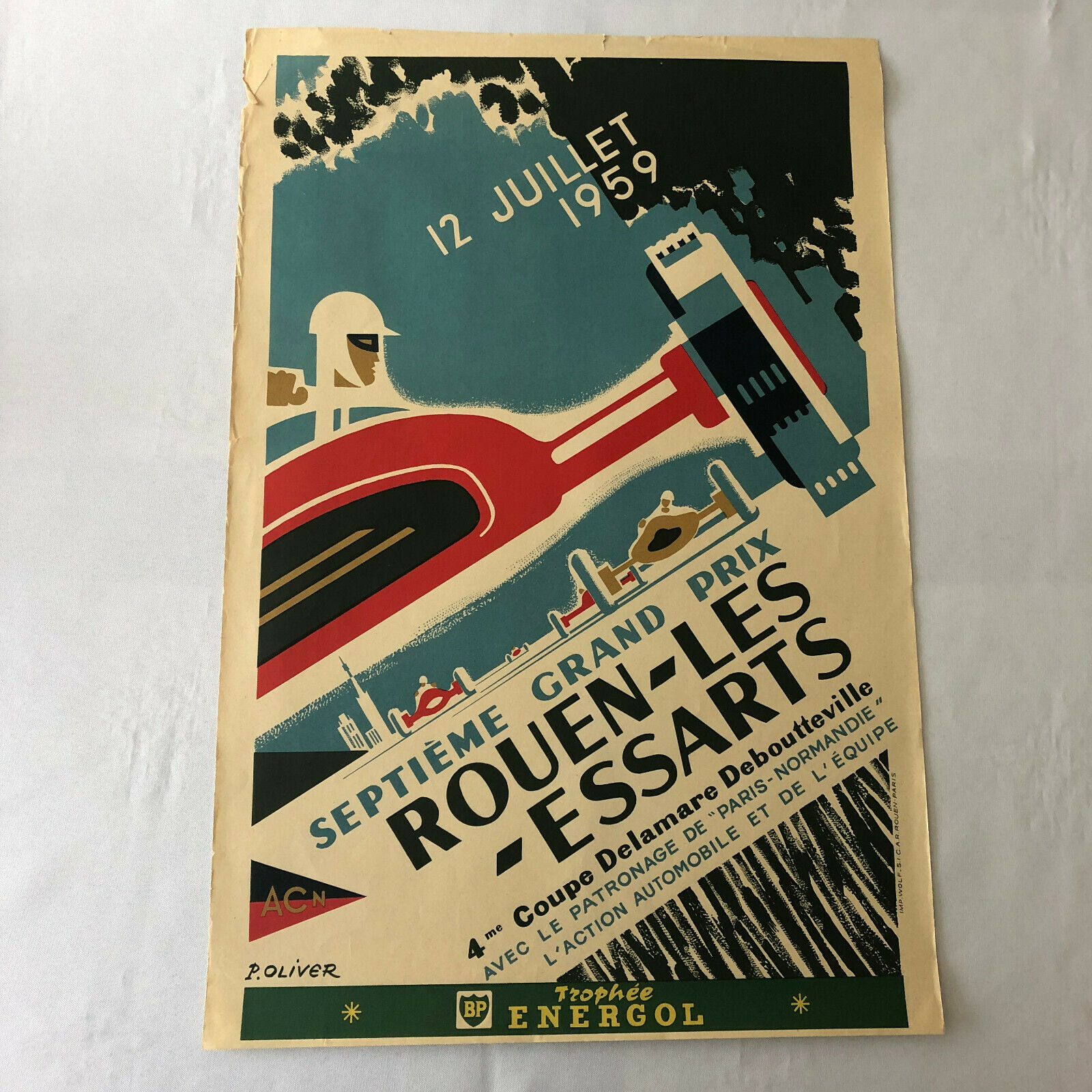 1959 Rouen Les Essarts Grand Prix Car Racing Event Poster - Authentic Original