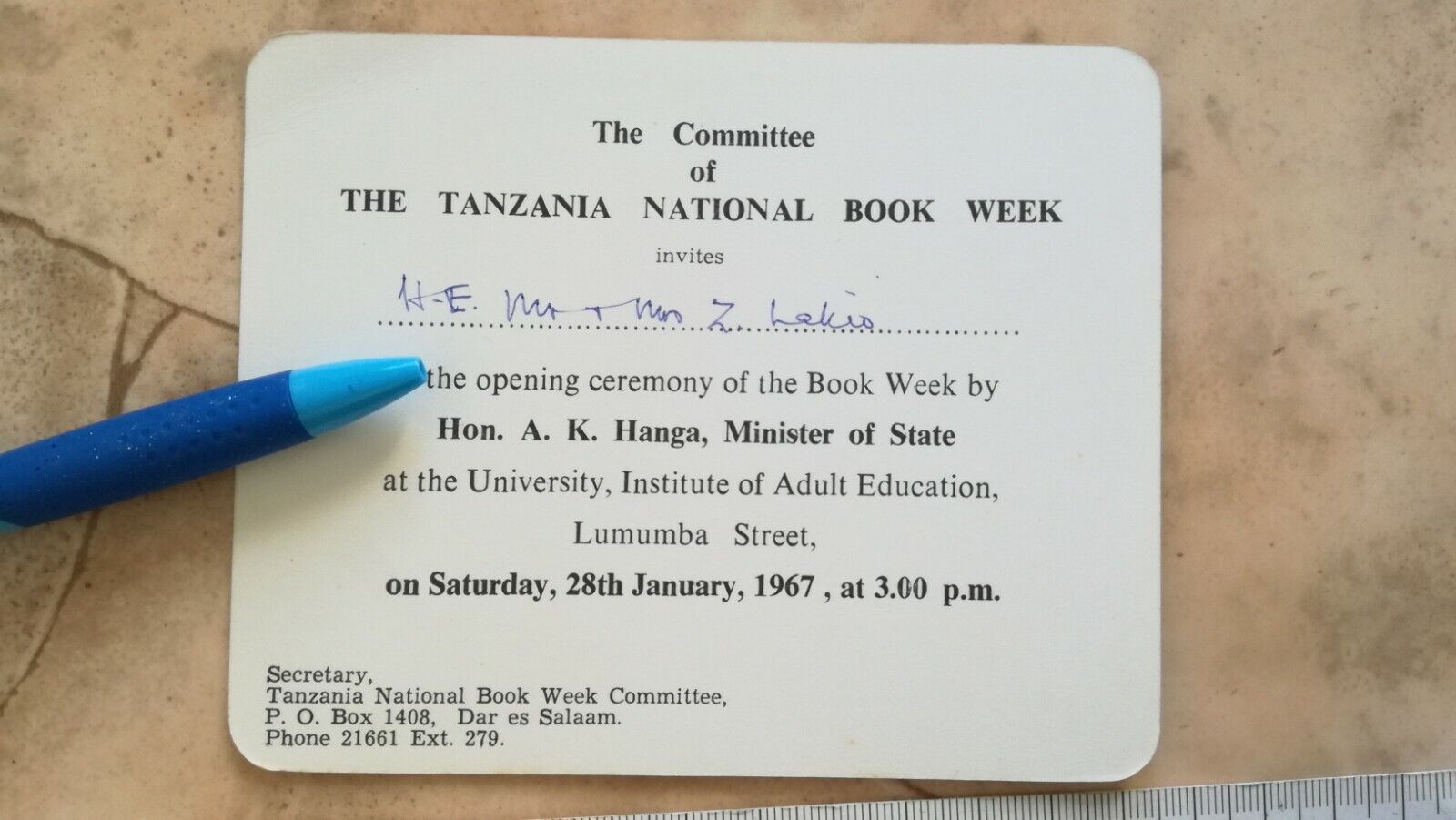 1967 Tanzania Africa National Committee Invitatio Card Minister State University