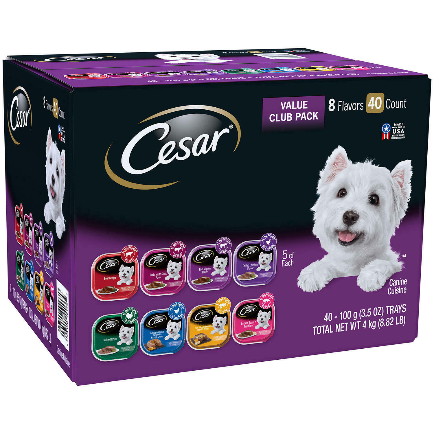 Cesar Canine Cuisine Wet Dog Food, 8 Flavor Variety Pack Classic Loaf In Sauce