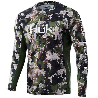 Huk Youth Icon X Refraction Hunt Club Camo Small Long Sleeve Fishing Shirt