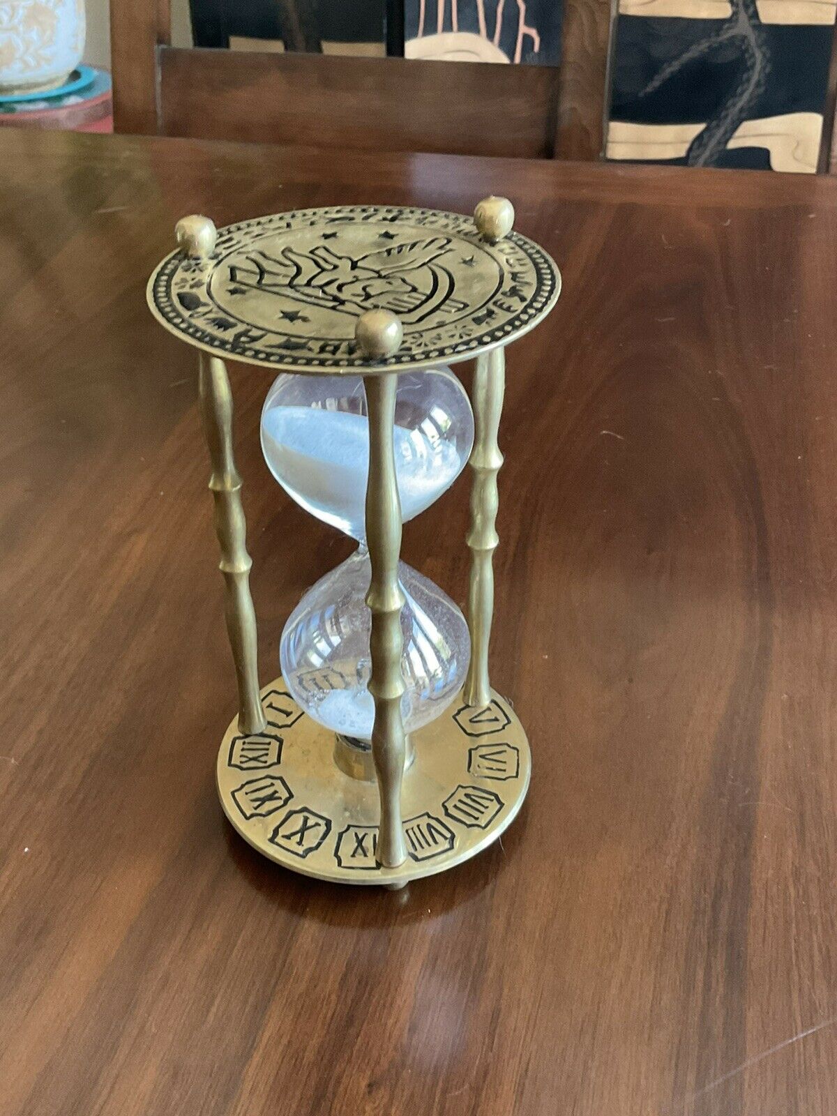 Hourglass With Vintage Sundial And Celestial Clock Look