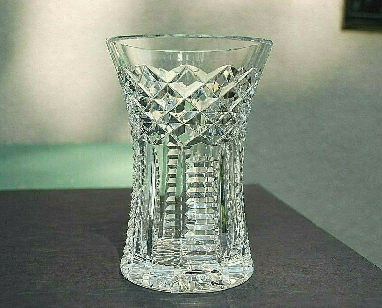 Handmade Crosshatch Design Cut Crystal Vase 6" American Brilliant Period #abp